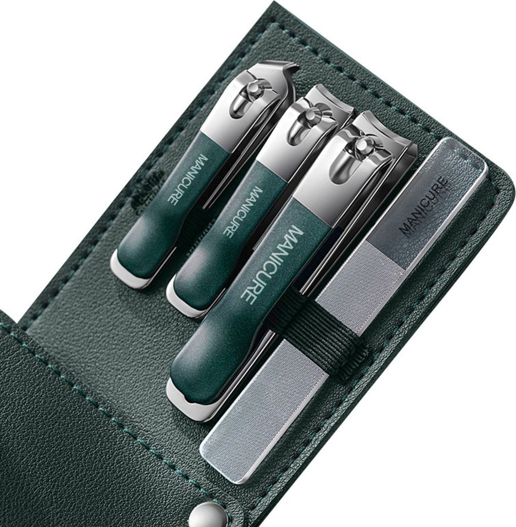 1 Set Nagelknipser Anti-Splash Sharp High Hardness Nail Shavings Storage mit Kunstledertasche Edelstahl Galvanik Nageltrimmer Home Supply-Atroviren