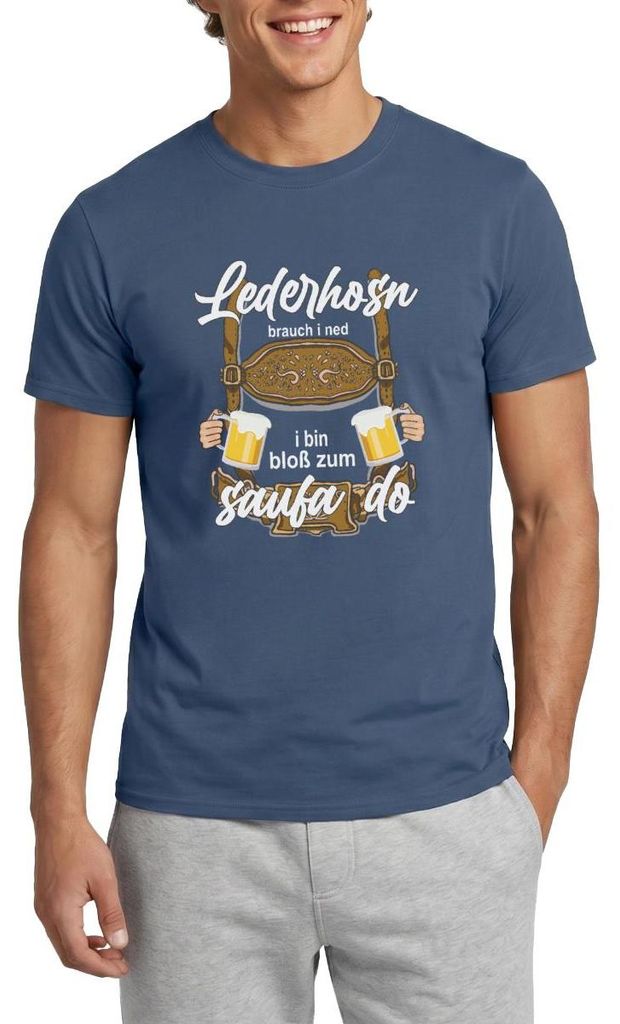 Spreadshirt Bayerische Tracht Lederhosn Party Spruch Männer T-Shirt, 4XL, Dunkles Denimblau