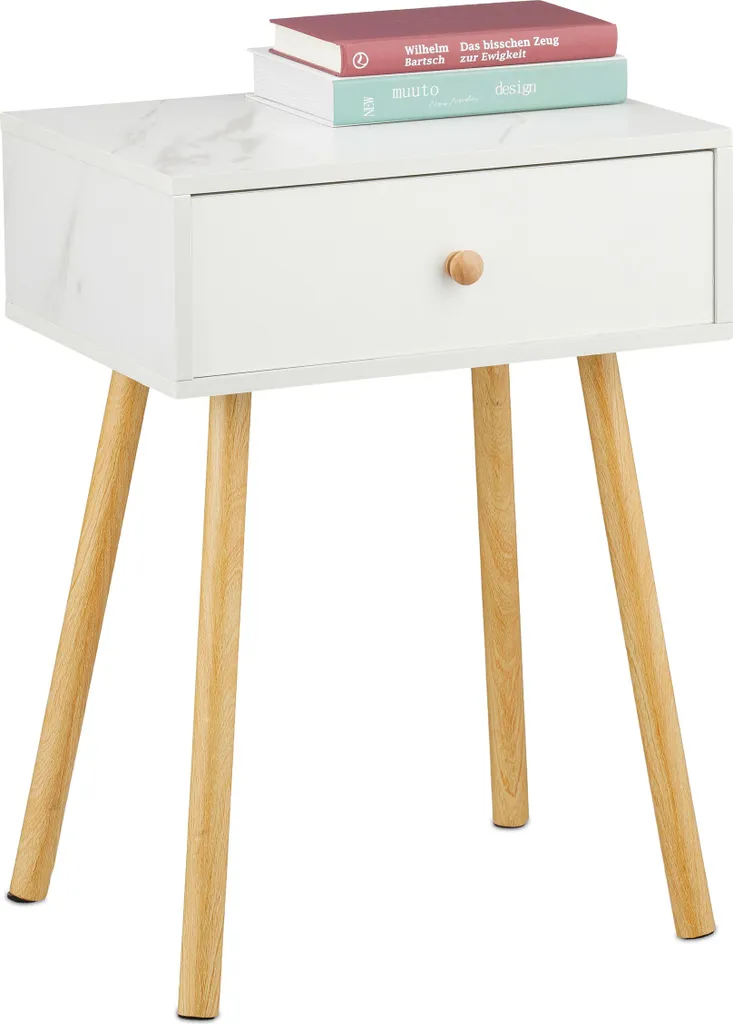 Table de nuit moderne pieds bois stable et plateau marbre haute qualité