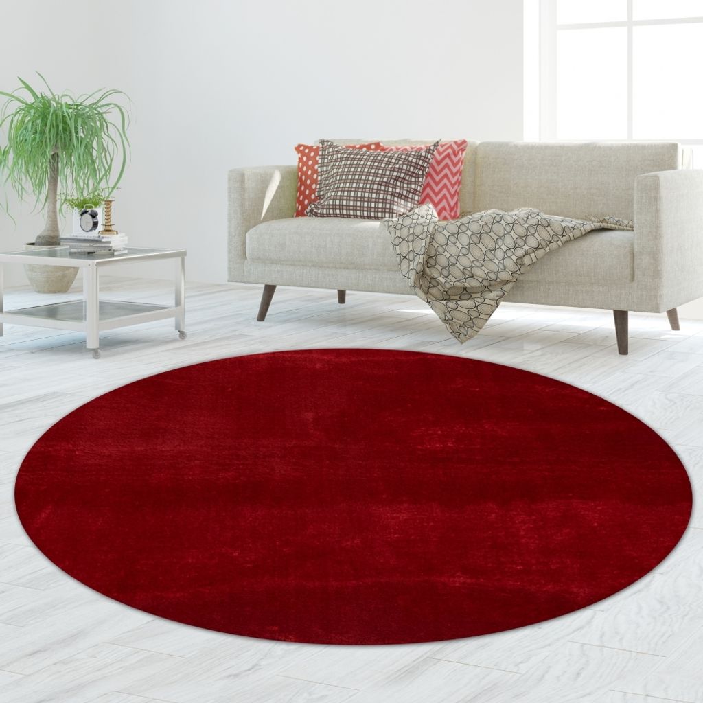 Teppich Shaggy Flokati in rot Größe - 120 cm Rund