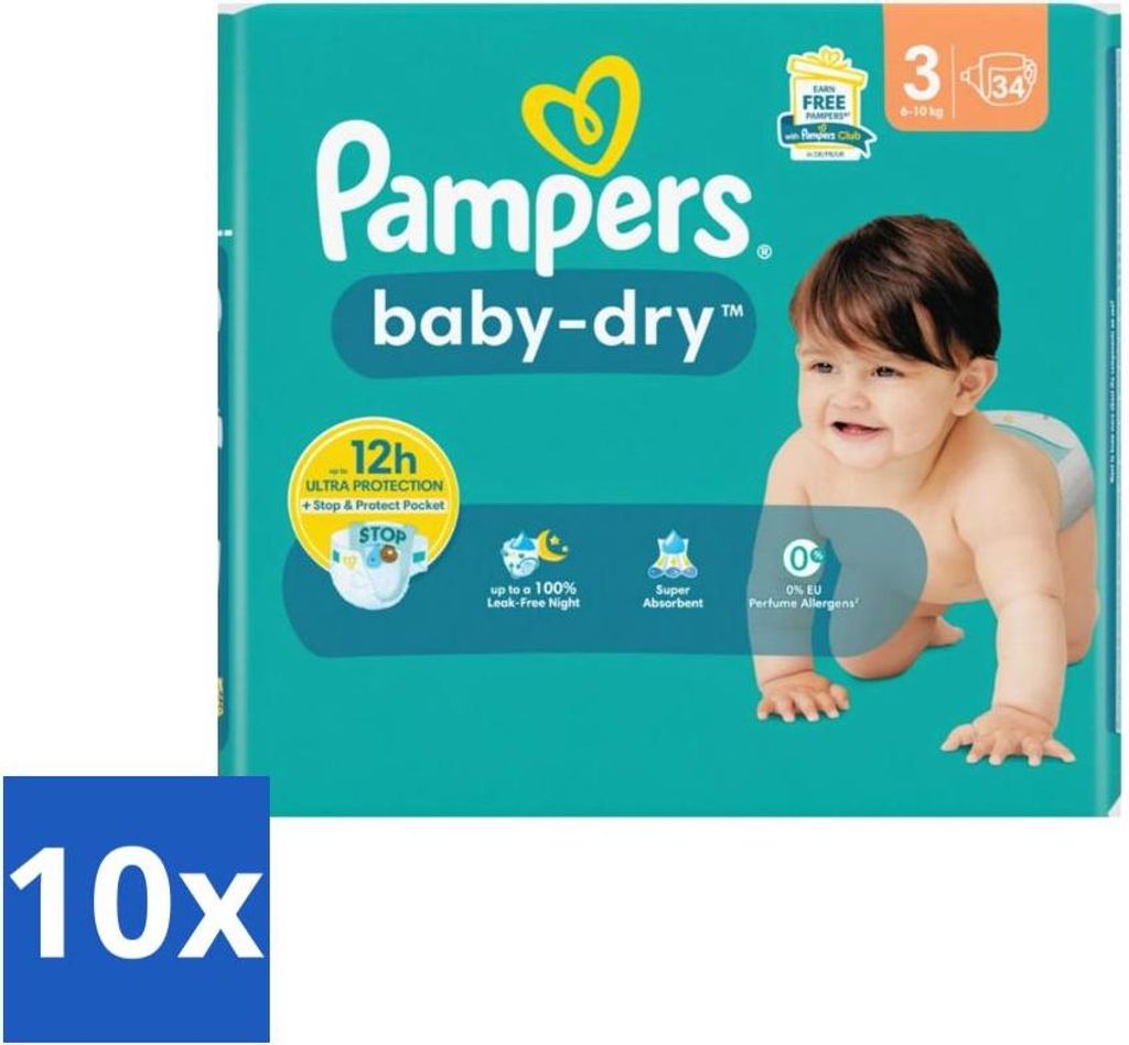 Pampers – Windeln – Baby-Dry Größe 3 (6-10 kg) – 34 Windeln - Vorteilspack - 10 Stücke