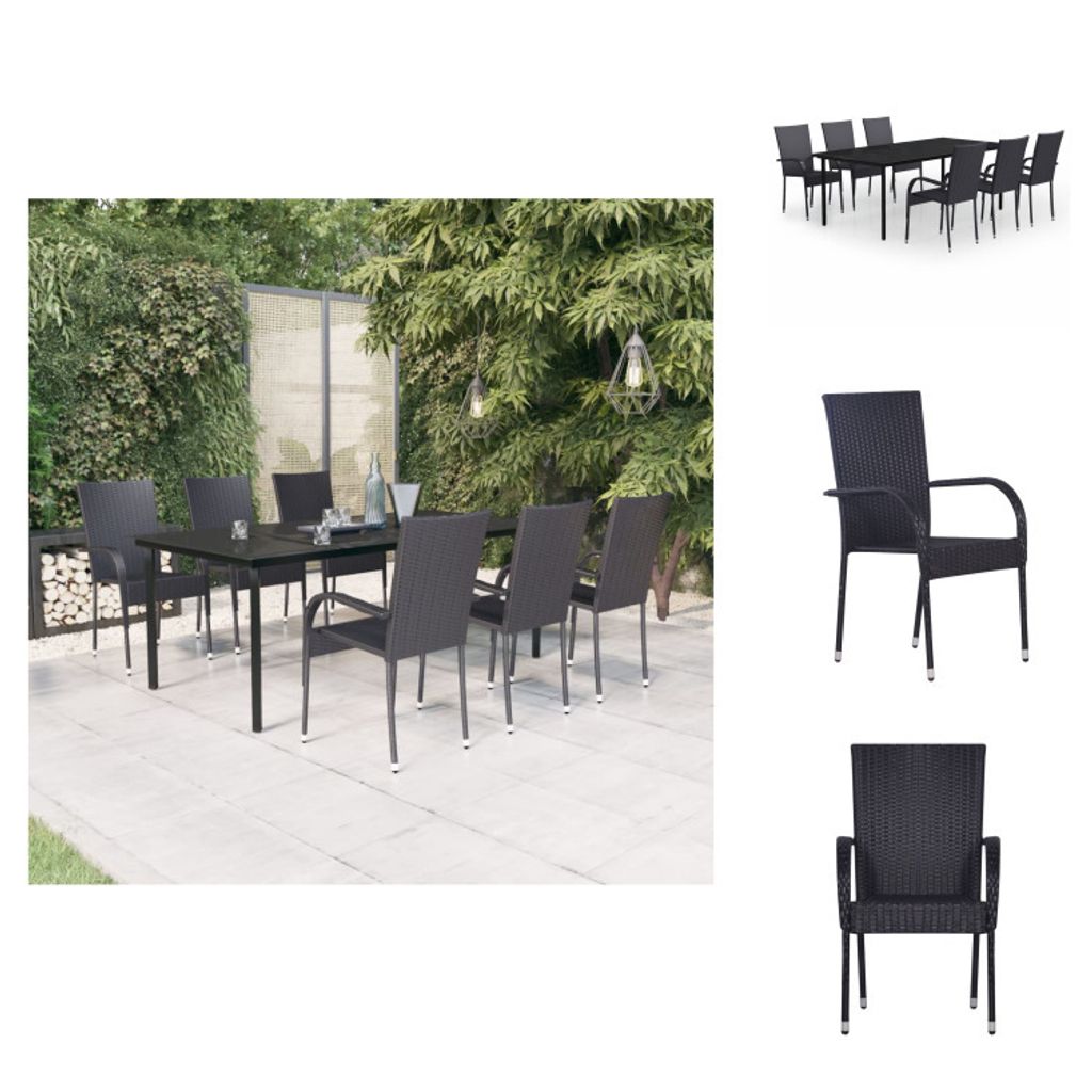 vidaXL 7-tlg. Garten-Essgruppe Schwarz - Gartenmöbel-Sets
