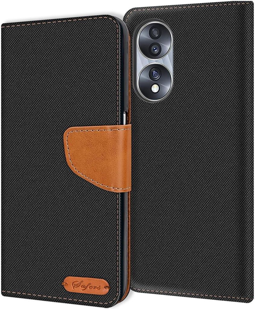Conie Jeans Style Klapp Tasche für Honor 70 Kartenfach Hülle Rundumschutz in Schwarz