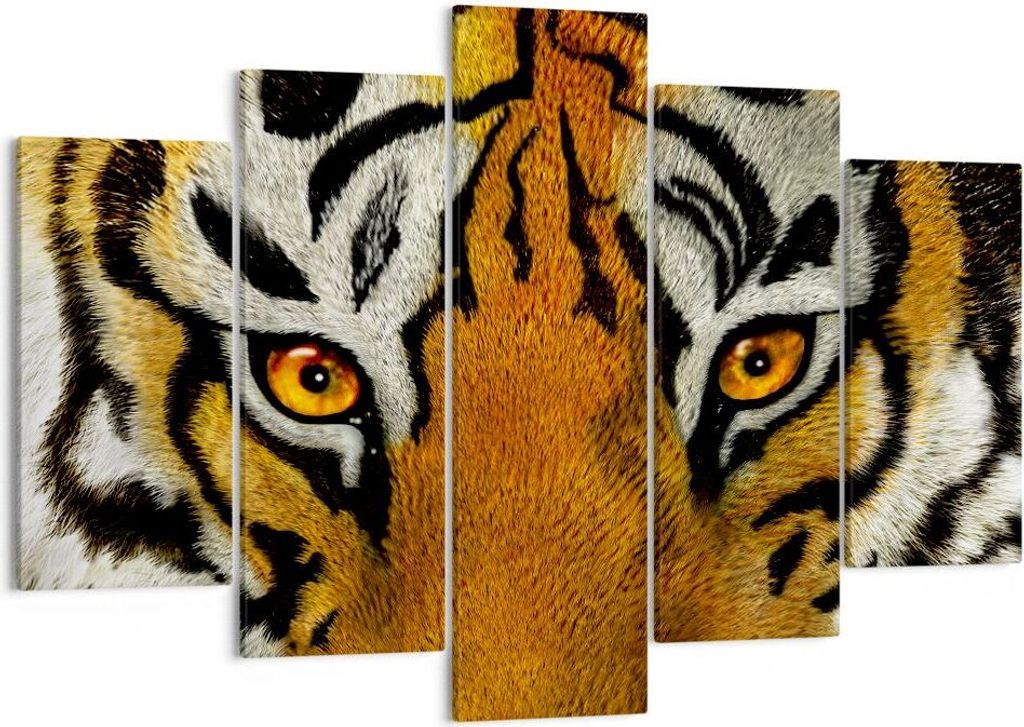 Bild auf Leinwand - Leinwandbild - Tiger Tiere Natur Safari - 150x100cm - Wand Bild - Wanddeko - Leinwanddruck - Bilder - Kunstdruck - Wanddekorati...