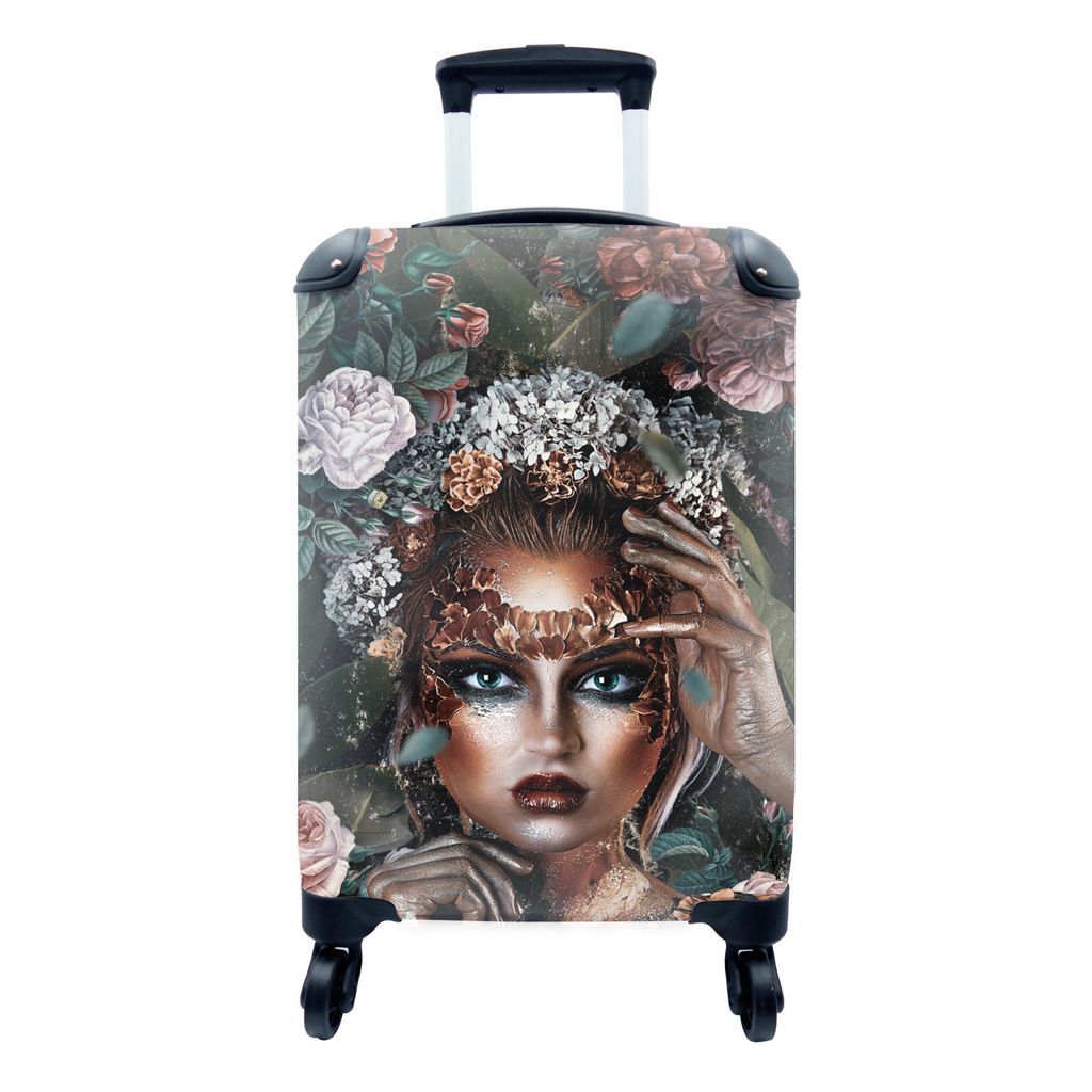 MuchoWow Koffer Handgepäck Trolley Rollkoffer Kleine Reisekoffer mit 4 Rollen - Blumen - Frauen - Make-up - Cabin Size < 55x40x23 cm & 55x40x20 ...