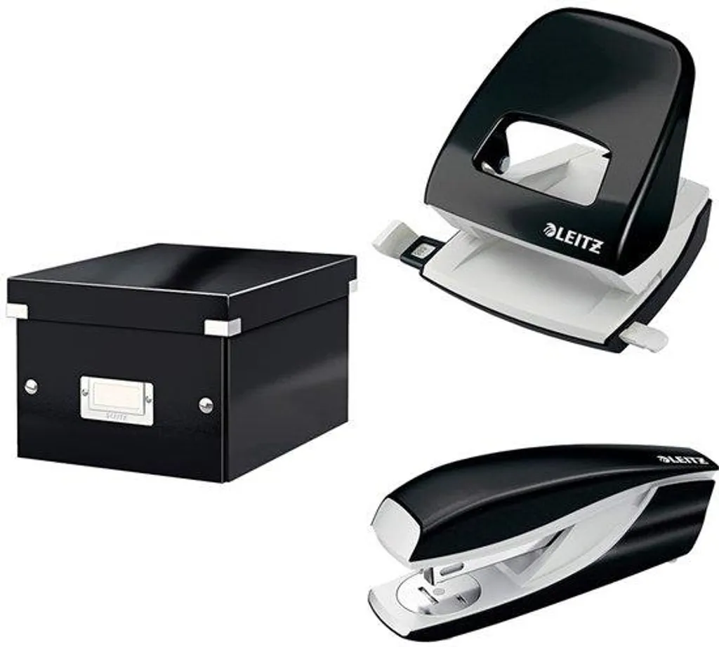 Petite boîte de rangement noire avec couvercle et perforatrice pour A5