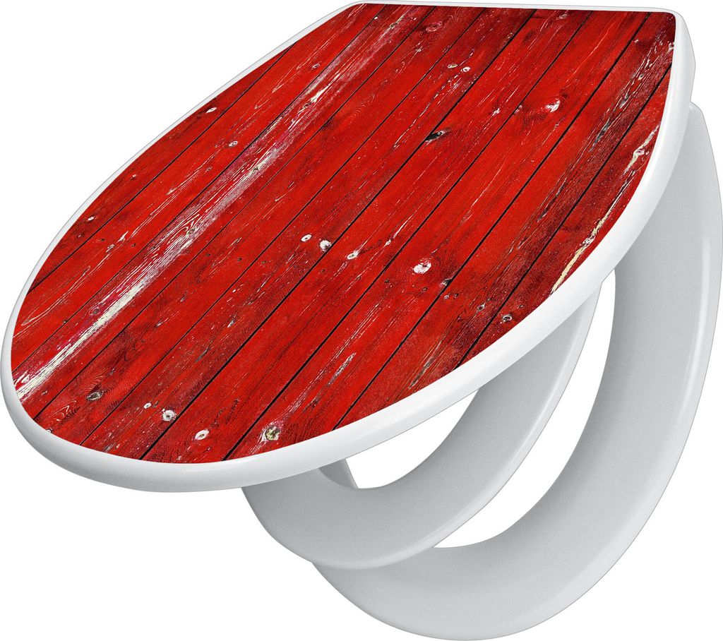 banjado Familien WC Sitz mit Absenkautomatik 37x44,5x5cm -Rote Holzlatten - Klodeckel/Klobrille mit kindersitz aus hochwertigem Polypropylen - univ...