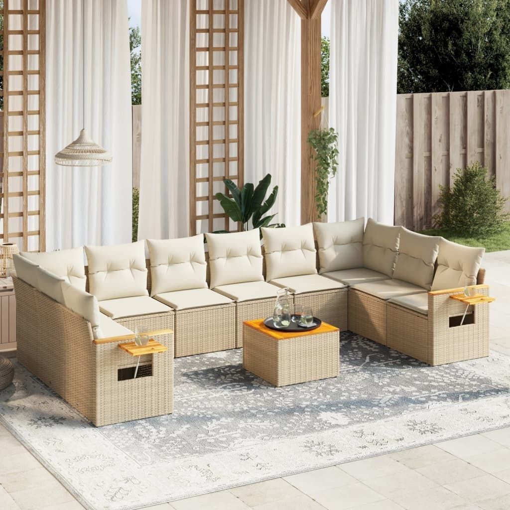 Maison Exclusive - 11-tlg. Garten-Sofagarnitur mit Kissen Beige Poly Rattan