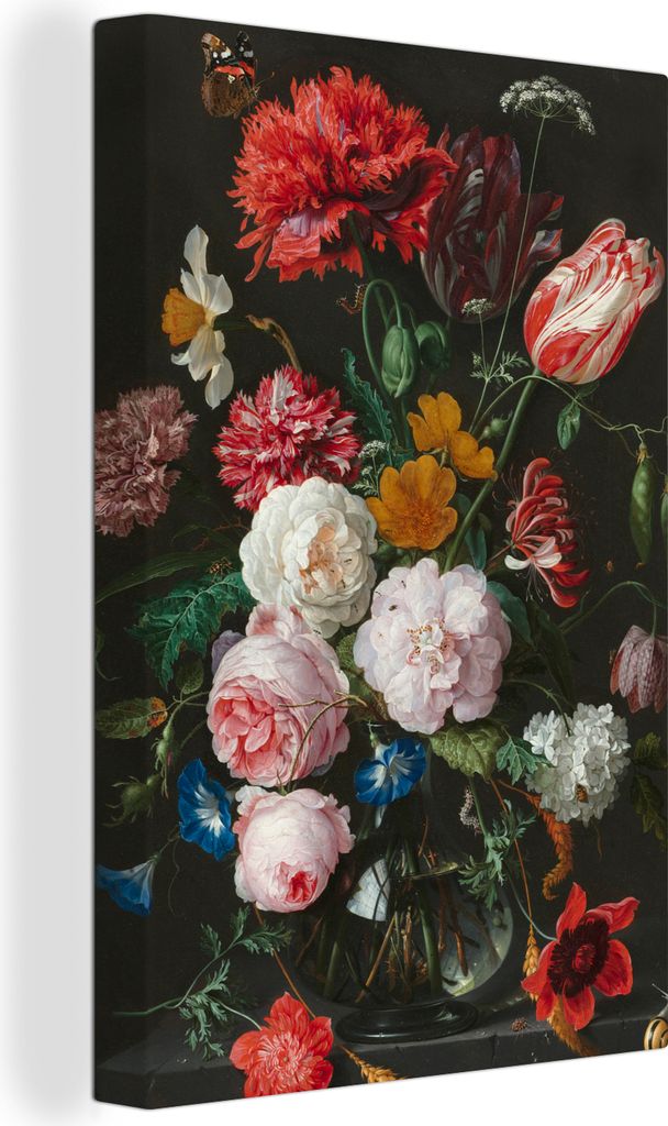 OneMillionCanvasses - Leinwandbilder - 90x140 cm, Stilleben mit Blumen in einer Glasvase - Gemälde von Jan Davidsz. de Heem, Wandbilder Kunstdru...