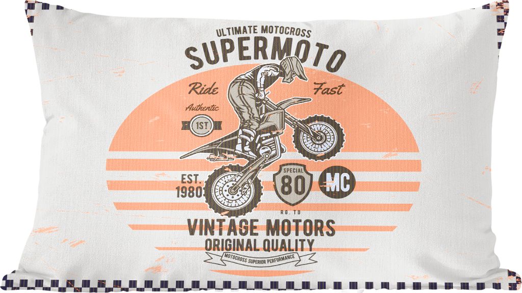 MuchoWow Zierkissen Sofakissen Wohnzimmer Dekokissen 60x40 cm Mancave - Motorrad - Vintage - Orange - Grau - Kopfkissen - Polster mit Foto