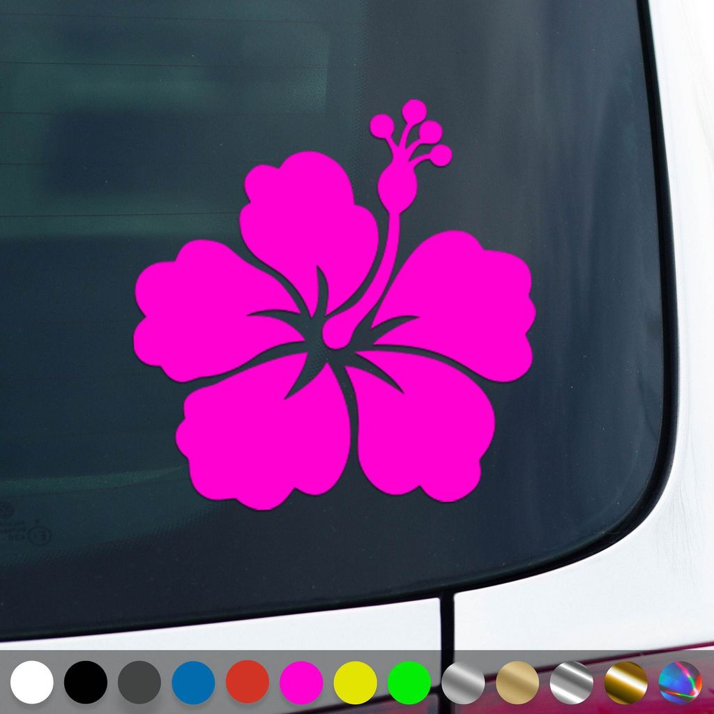 PantherPixel Hibiskusblüte Aufkleber Aloha Tiki Hawaii Blume Sticker Auto Geschenkidee Farbe Neon-Pink