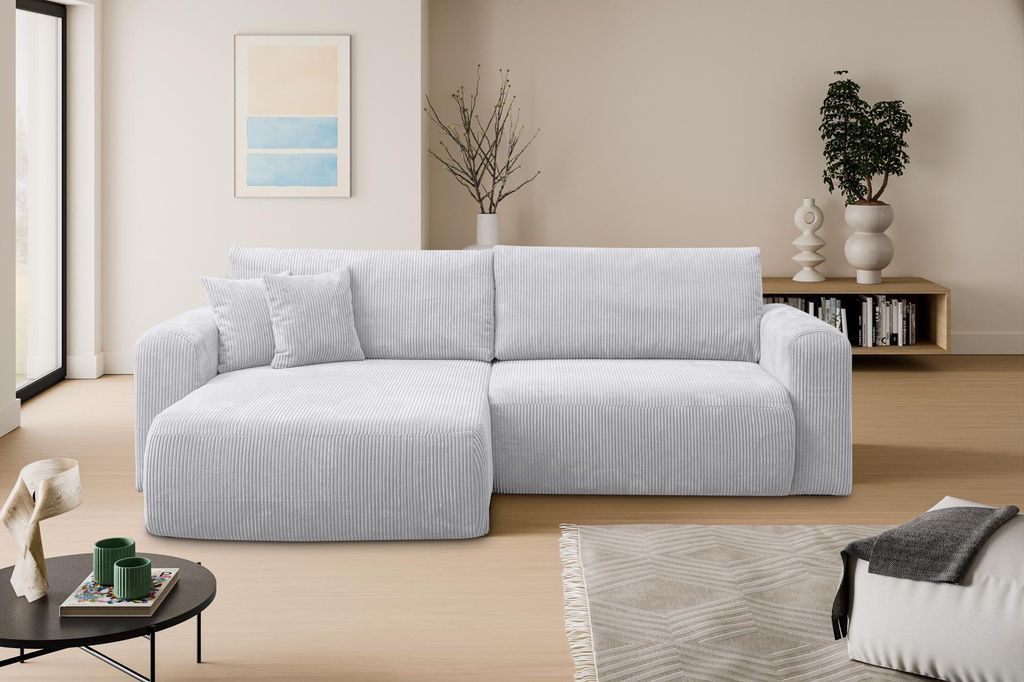 VENASI ROMA Universell Ecksofa mit Schlaffunktion und Bettkasten Cord GRAU Schlafsofa Sofa