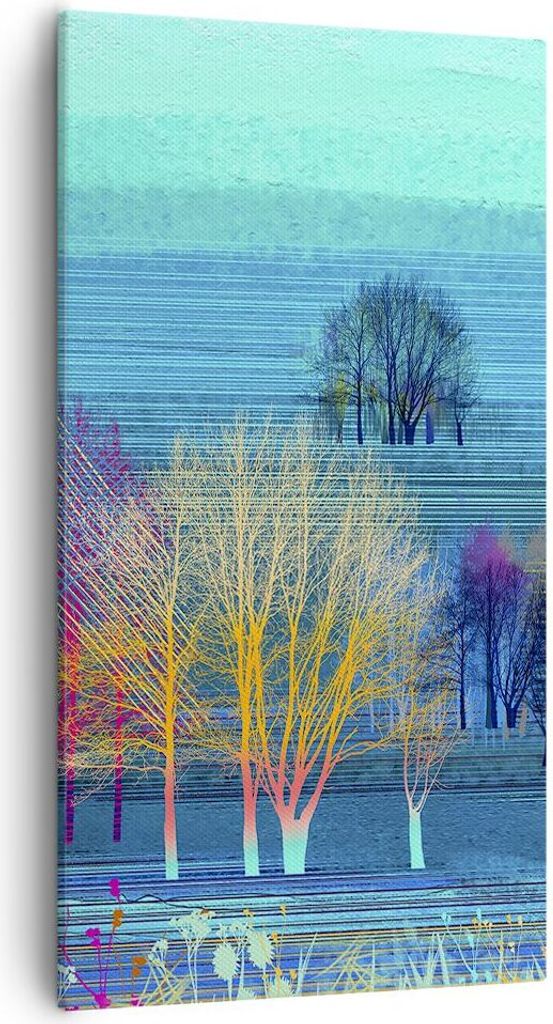 Bild auf Leinwand - Leinwandbild - Bäume Wiese Sommer - 55x100cm - Wand Bild - Wanddeko - Leinwanddruck - Bilder - Kunstdruck - Wanddekoration - L...
