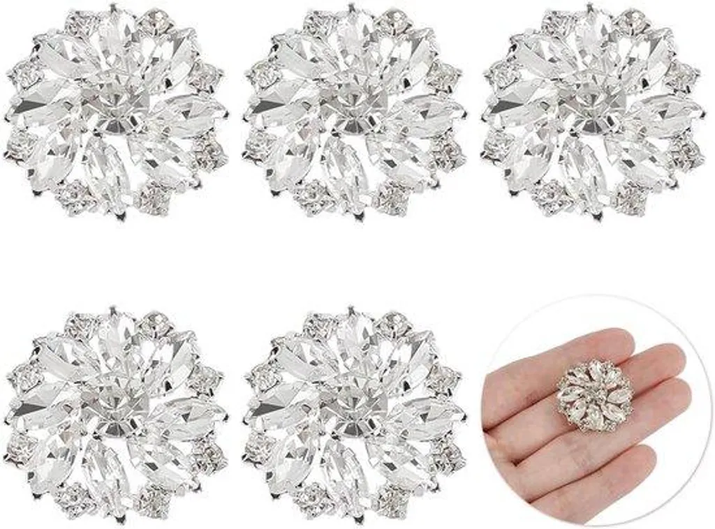 Collier fleurs en laiton argenté et perles de cristal - Set de 6 unités