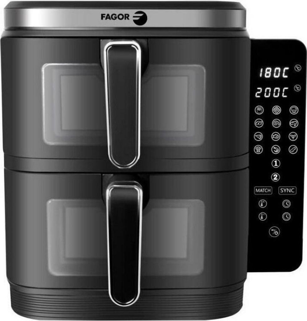 FAGOR Ölfreie Fritteuse - Airfryer FGD11 - 11 l Fassungsvermögen - Doppelter 5,5-l-Tank - 12 Kochprogramme - 2800 W
