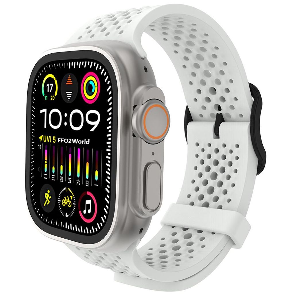 FFO2World Silikonarmband – Für Apple Watch 49/46/45/44/42 mm (Serie Ultra/11/10/9/8/7/6/5/4/3/SE) – Atmungsaktiv – Weiß