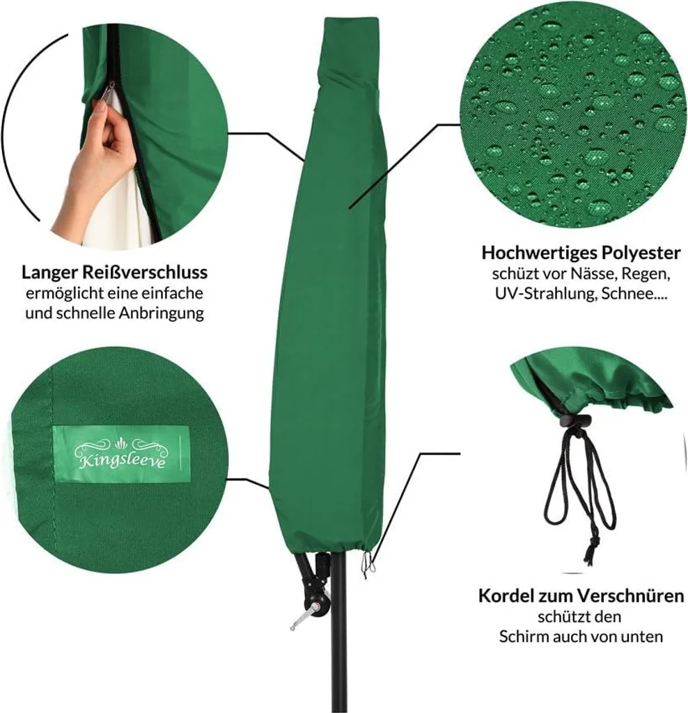 Protection parasol 3m en polyester vert imperméable avec zip de serrage - 2