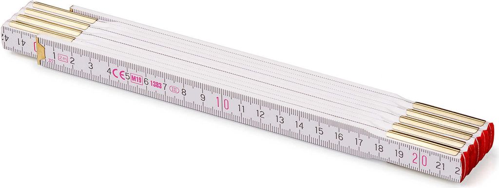 Metrie Zollstock 2m Profi 10, Weiß, mit Stahlgelenken