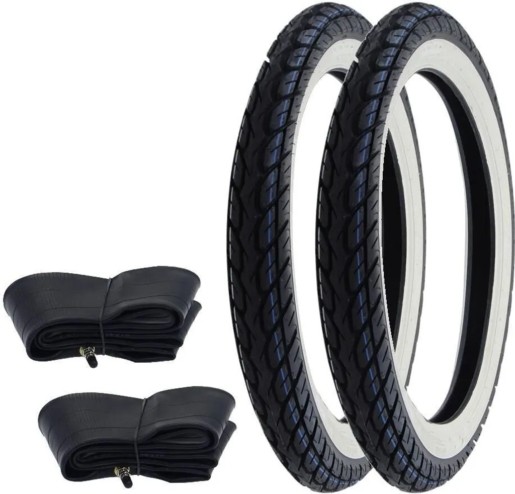 Kit Pneus 2.75-17 Kenda K418 Blancs pour Réparer Crevaison et Usure Moto