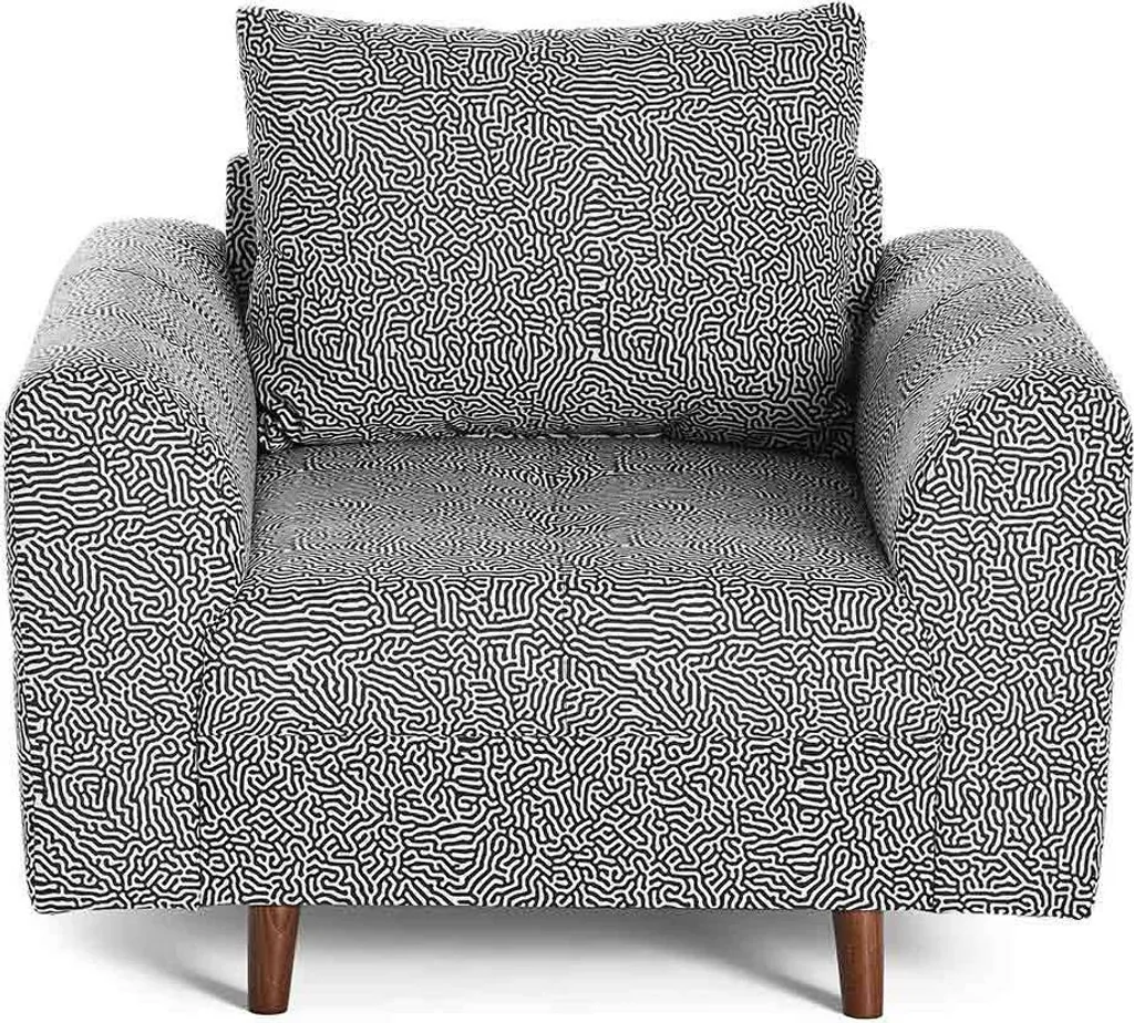 Fauteuil velours motif graphique Rune noir et blanc - Confort et Design