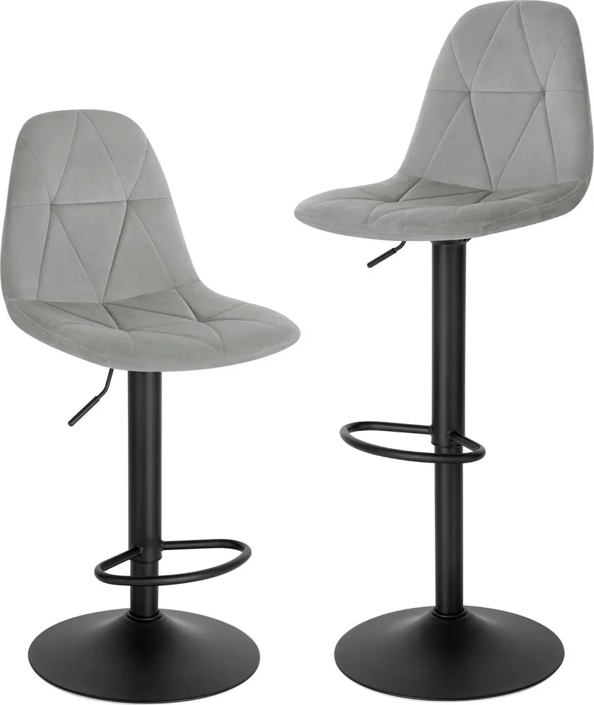 Lot de 2 tabourets de bar gris clair en velours réglables et pivotants