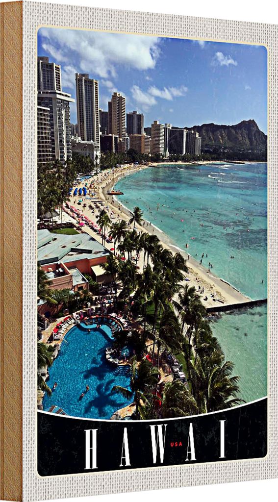 Holzschild Reise 20x30cm Hawai Insel Amerika USA Urlaub Strand