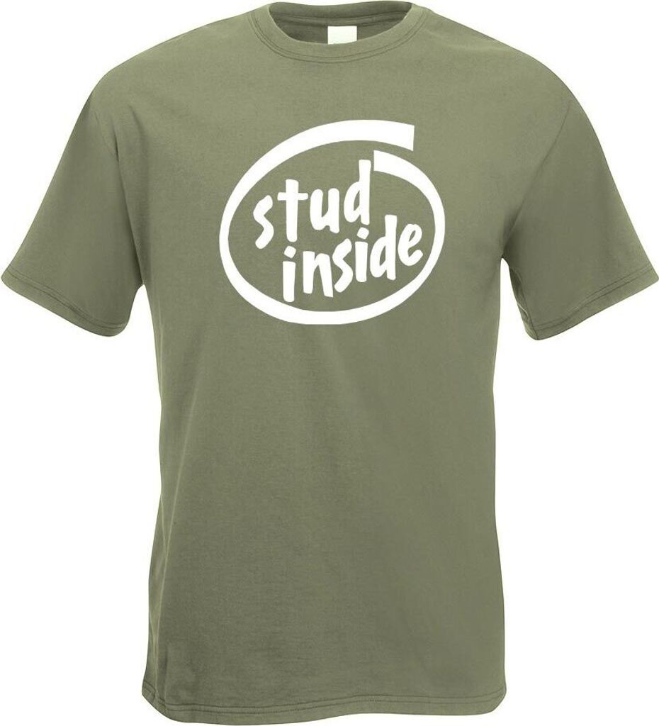 Kiwistar - T-Shirt - Olive - Stud Inside Zucht Farm Pferd Herren Funshirt Bedruckt Design Sprüche Spruch Motive - mit Motiv Bedruckt - Funshirt De...