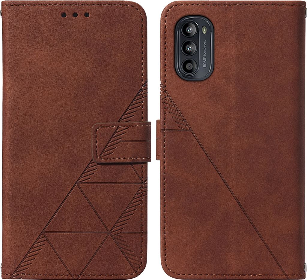 Moto G52 Hülle, Schlank Prägung Flip Leder Kartenfächer Schutzhülle mit Ständer für Motorola Moto G52 Braun