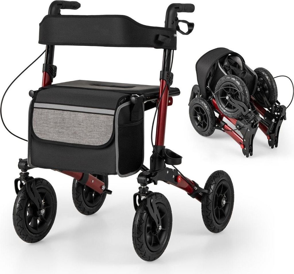 Faltbarer Leichtgewicht-Rollator mit Luftreifen, Rot, 140kg Produktbild 