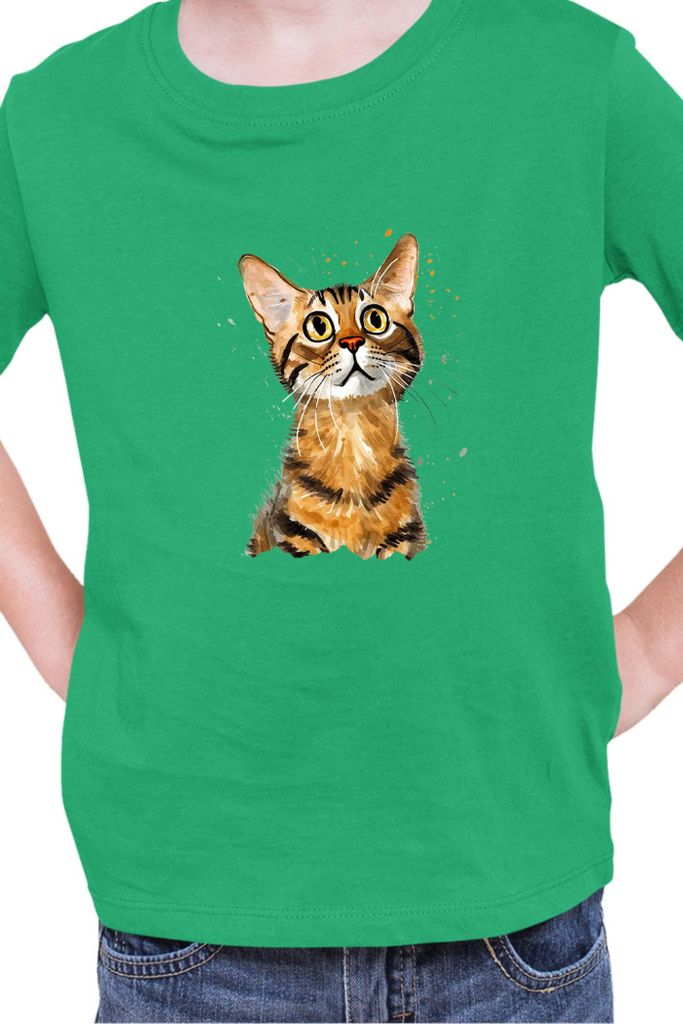 Kinder T-Shirt Funny Cats Breeds Bengal Cat, 9-11 Jahr - 140 / Grün