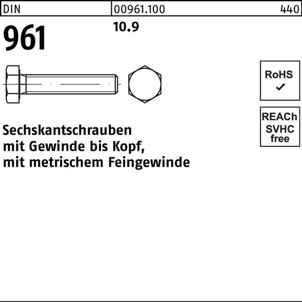 Reyher Sechskantschrauben DIN 961 10.9 M 20x1,5x75 (25 Stück)