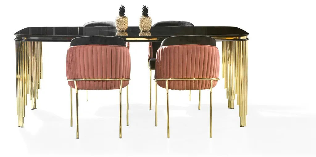 Chaise de salle à manger rose et noir - Fauteuil de table moderne chic - 4