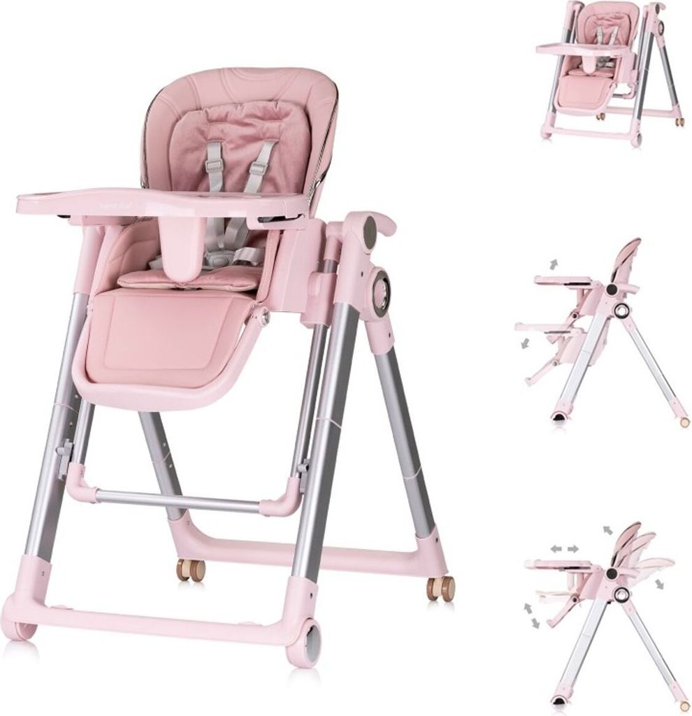 Chipolino Kinderhochstuhl 2 in 1 Super Chef Babyschaukel, Fußstütze, klappbar rosa
