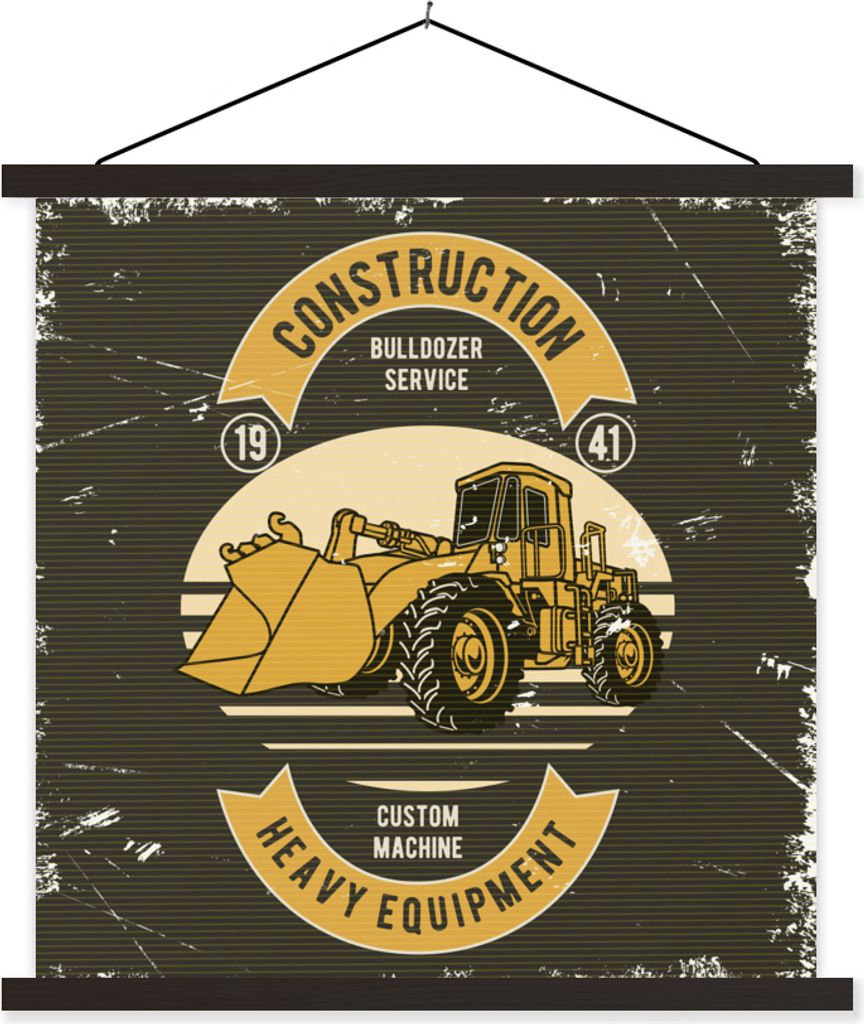 MuchoWow Textilposter Bulldozer - Vintage - Zeichnung 40x40 cm mit schwarzem Rahmen - Fotos