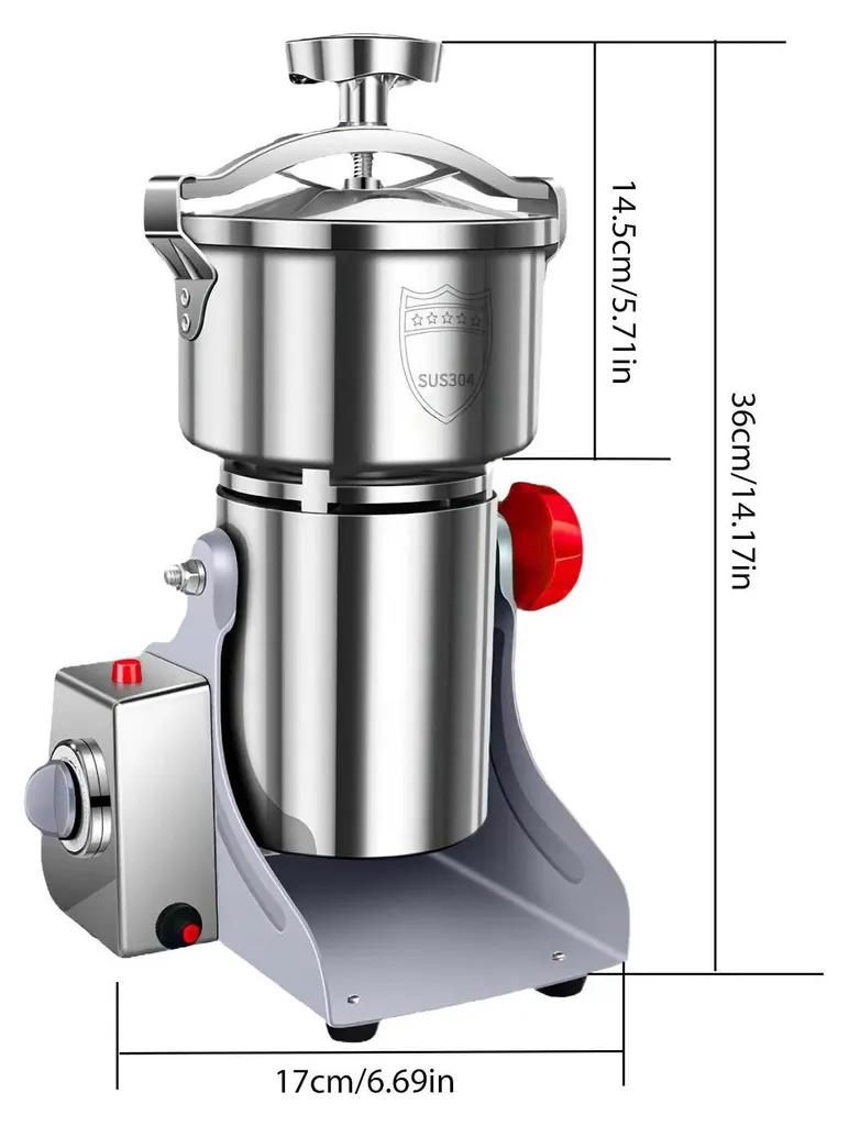 Broyeur alimentaire électrique 800g inox 3500W pour épices et céréales
