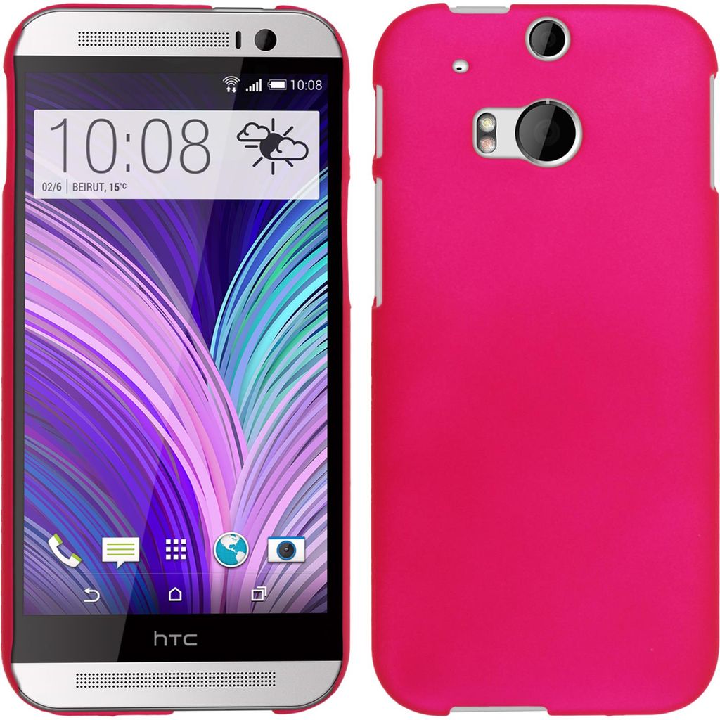 PhoneNatic Case kompatibel mit HTC One M8 - Hülle pink gummiert Hard-case Cover