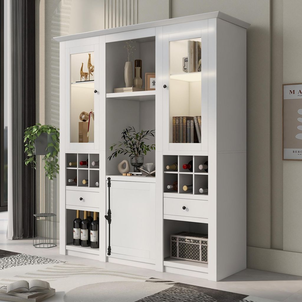 Fortuna Lai Vitrine mit 7 Farben LED Beleuchtung Vitrinenschrank Standvitrine Stauraumvitrine Schrank Wohnzimmerschran Weiß LED Vitrine (3-St) Woh...