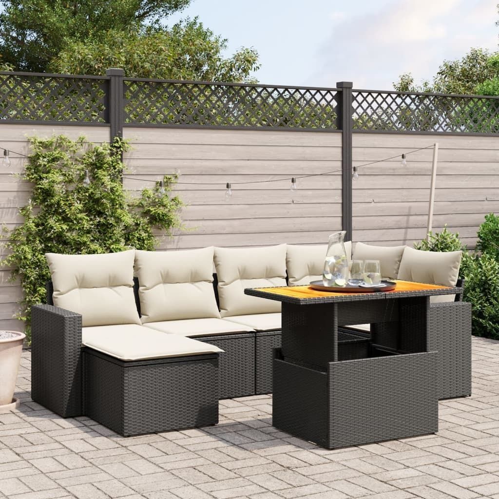 Design 7-tlg. Garten-Sofagarnitur mit Kissen Schwarz Poly Rattan, Gartenmöbel-Sets 2024 Neu