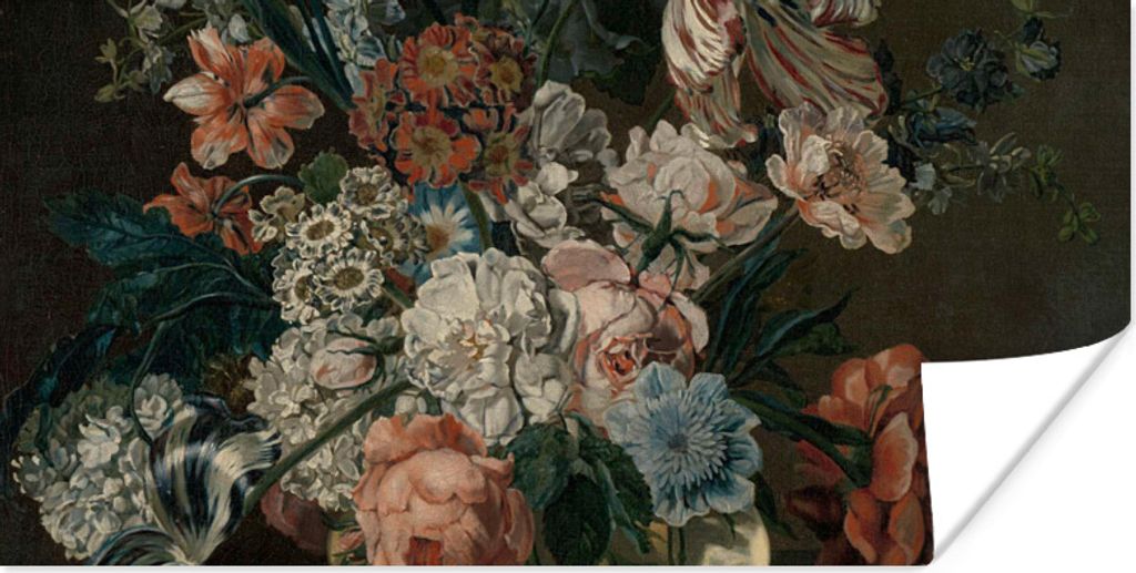 MuchoWow Poster Stilleben mit Blumen - Gemälde von Cornelia van der Mijn 40x20 cm - Poster für die Wand - Poster Schlafzimmer