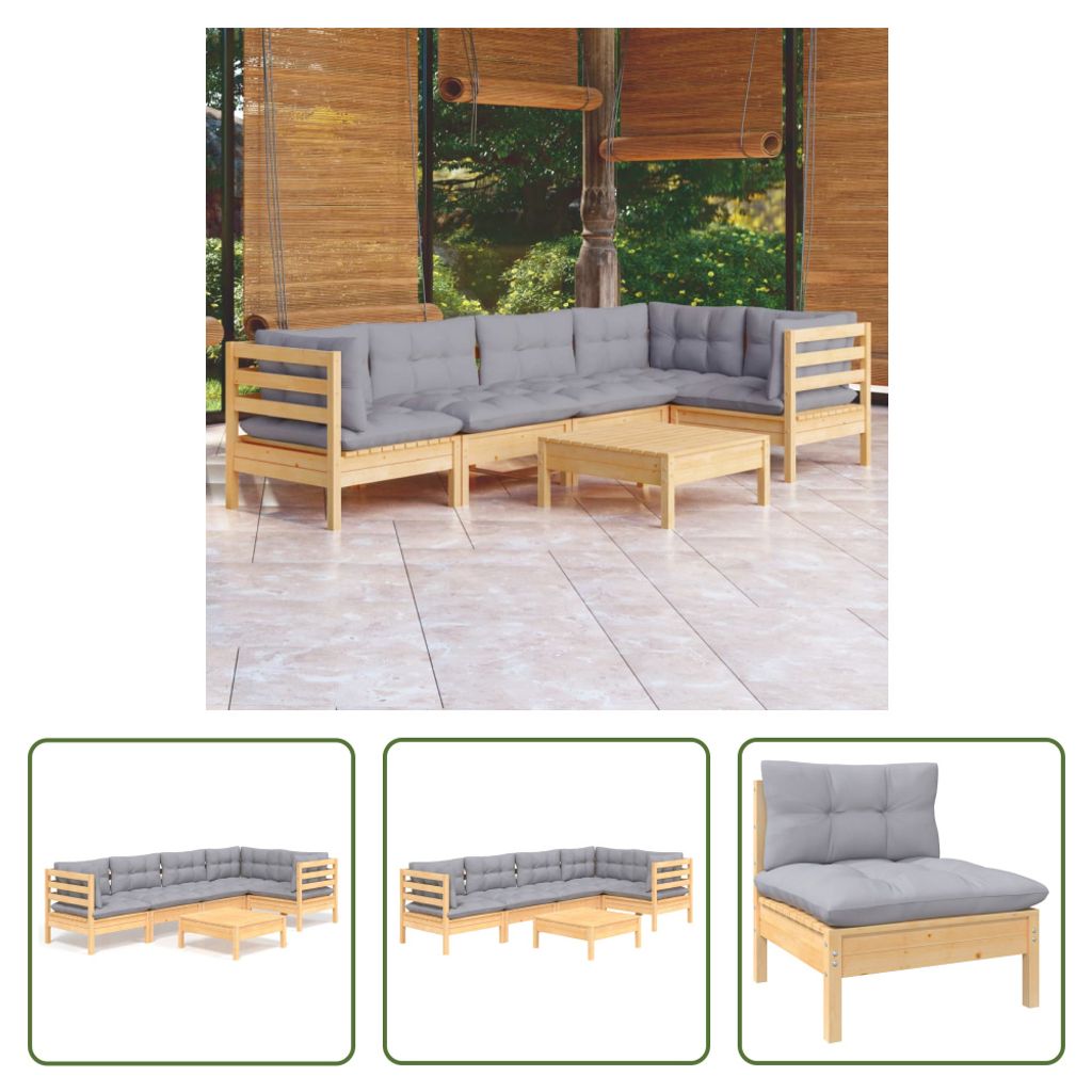 The Living Store 6-tlg. Garten-Lounge-Set mit Grauen Kissen Produktbild 