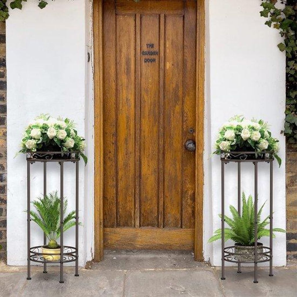 Support à fleurs métallique à deux étages pour l'intérieur Image du produit 