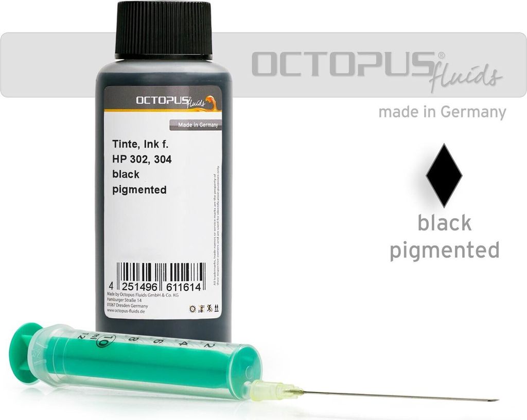 Nachfülltinte kompatibel für HP 302, 304 black pigmented with syringe