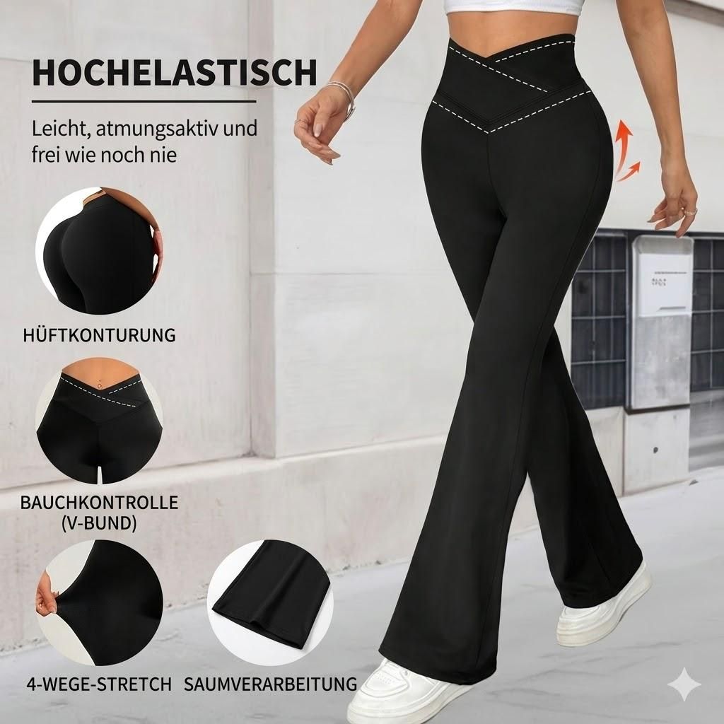 Damen Yoga Schlaghose High Waist Crossover Schwarz Gr. S