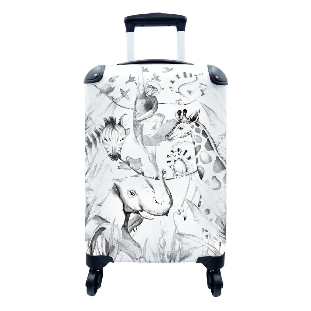 MuchoWow Koffer Handgepäck Trolley Rollkoffer Kleine Reisekoffer mit 4 Rollen - Tiere - Dschungel - Aquarell - Affe - Jungen - Mädchen - Kind -...
