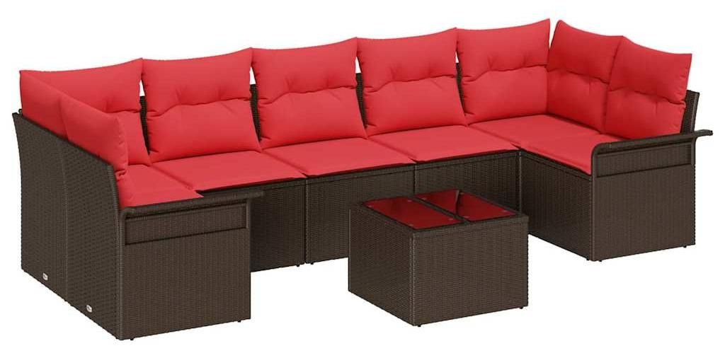 vidaXL Gartensofa-set mit Kissen 8 pcs Beige und Rot Poly-Rattan
