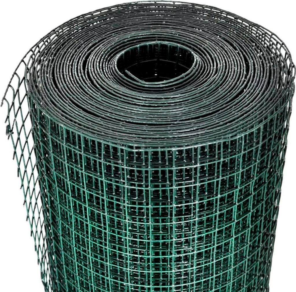 A roll of green wire mesh fencing.