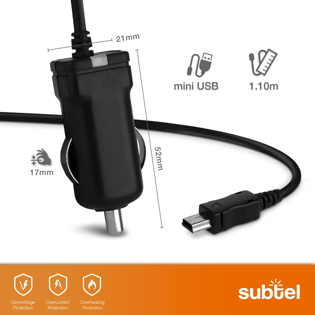 Alimentatore Auto Mini USB 5V 1000mA per Navigatori GPS - 1.5m - 4