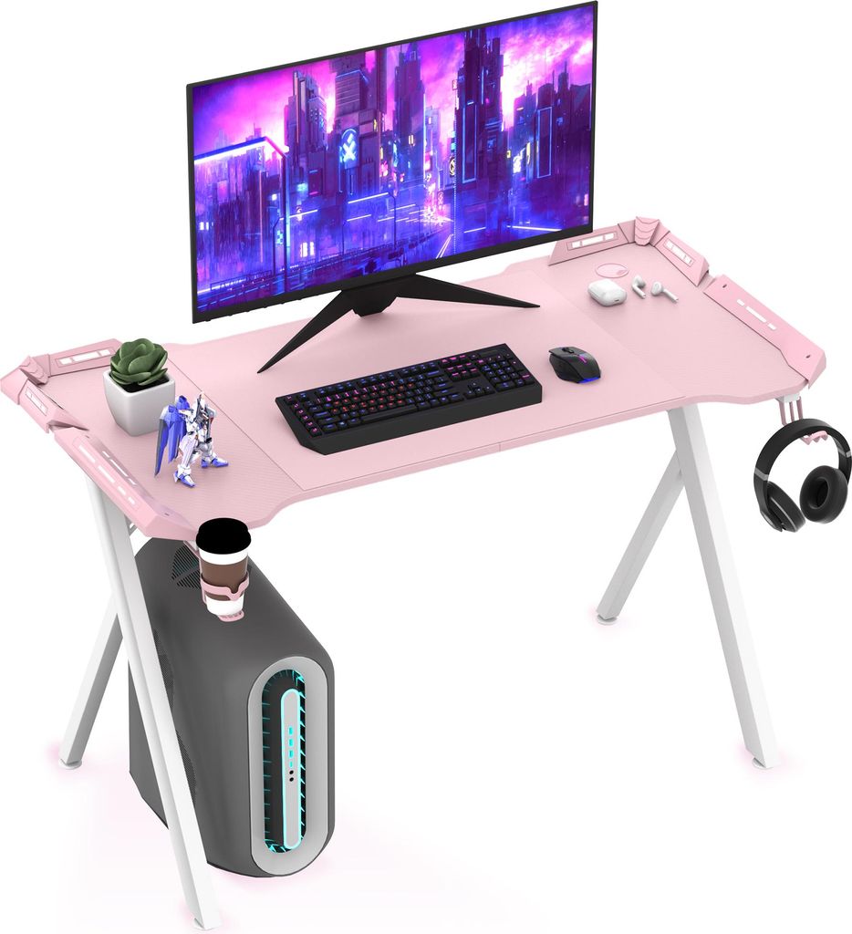 YUENFONG Gaming Schreibtisch Stehpult in Gaming Tisch Groß Computertisch Y-Frame PC Schreibtisch für zu Hause/Büro, 120x60x75cm (Rosa)