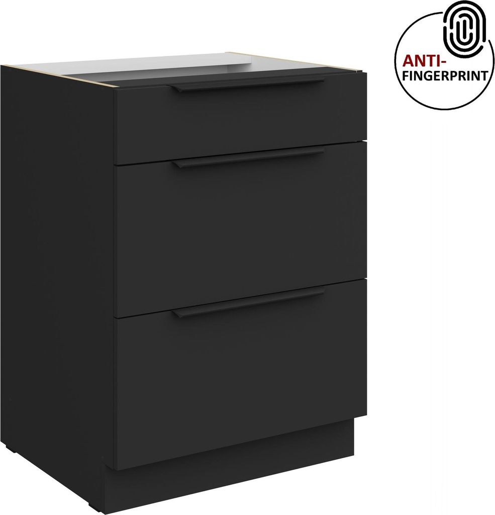 Küchen Unterschrank 60 cm Küche ARIA Schwarz ultra matt + Schwarz matt, hochwertige Fronten mit Anti Fingerprint Beschichtung, Soft-Close Küchen...