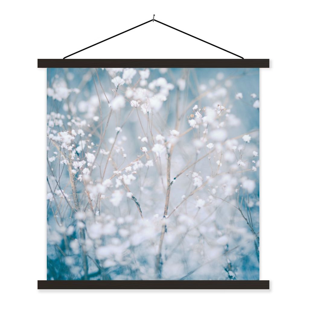MuchoWow Textilposter Äste - Schnee - Winter - Natur - Botanisch 60x60 cm mit schwarzem Rahmen - Posteraufhänger